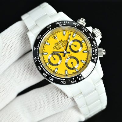 Rolex Daytona 43mm Japan Quartz Movement Men Luminous Yellow/Blue Face Watch